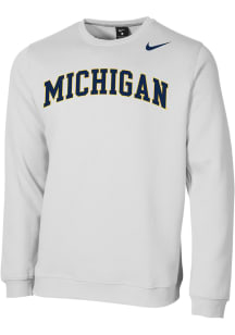 Nike Michigan Wolverines Mens White Club Fleece Long Sleeve Crew Sweatshirt