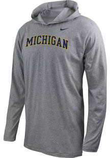 Mens Michigan Wolverines Grey Nike Dri-Fit Long Sleeve Hoodie