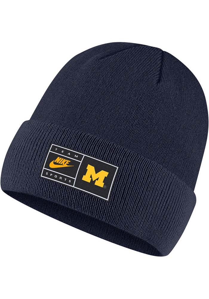 Michigan Wolverines Nike BLUE Cuffed Beanie Mens Knit Hat - 198600384