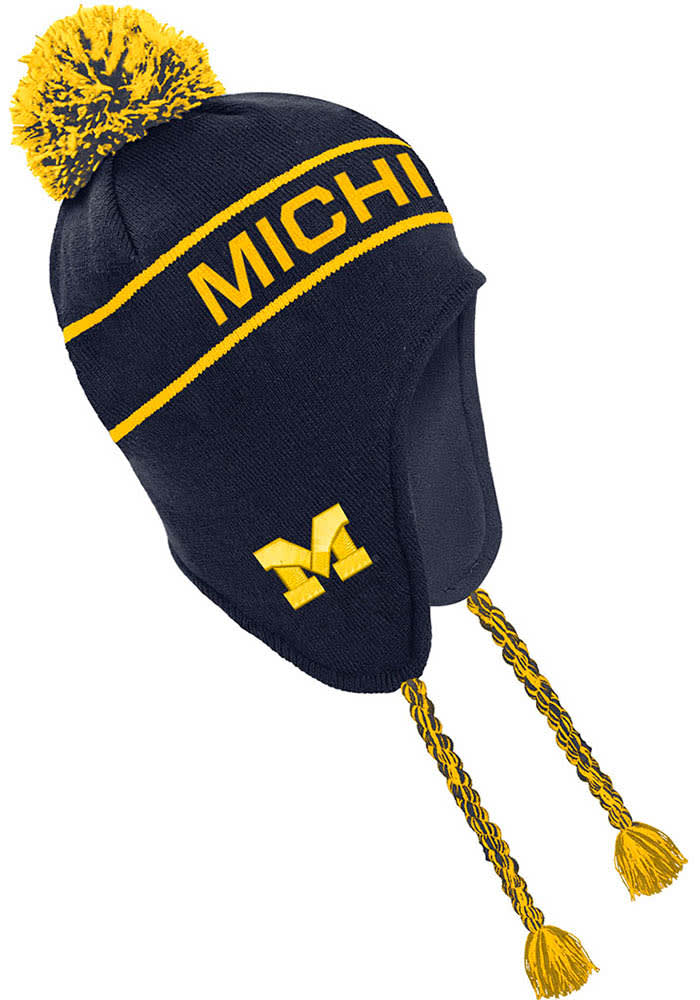 Michigan Wolverines Nike BLUE Earflap Beanie Knit Hat 198600396