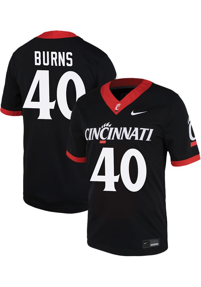 Kamari Burns Nike Cincinnati Bearcats Black 40 NIL Game Name And Number Football Jersey