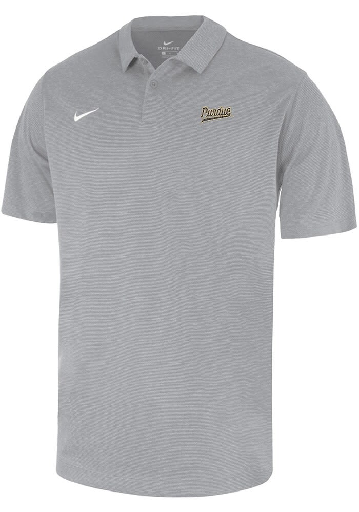 Nike Mens GREY Purdue Boilermakers Vintage Script Heather Short Sleeve Polo Shirt