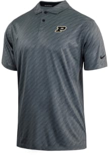 Mens Purdue Boilermakers Grey Nike Primary Logo Vapor Stripe Golf Short Sleeve Polo Shirt