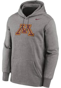 Mens Minnesota Golden Gophers Grey Nike Primary Logo Therma Long Sleeve Hoodie