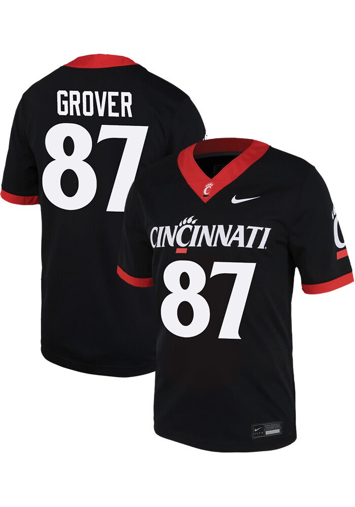 Gavin Grover Nike Cincinnati Bearcats Black 87 NIL Game Name And Number Football Jersey