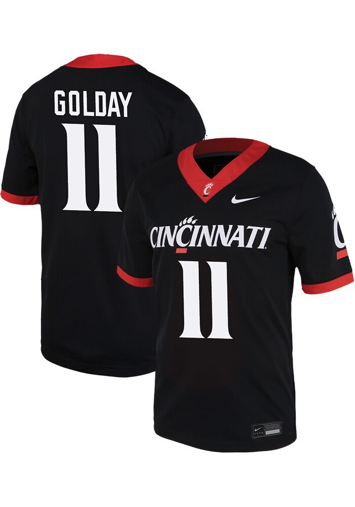 Jake Golday Nike Cincinnati Bearcats Black 11 NIL Game Name And Number Football Jersey