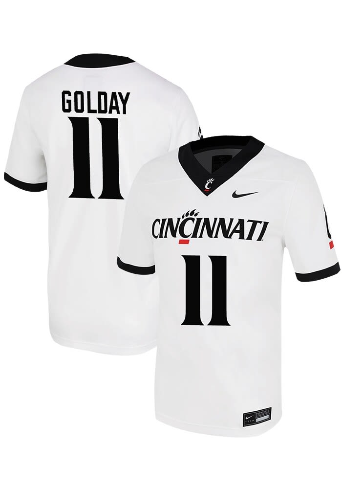 Jake Golday Nike Cincinnati Bearcats White Two Toned NIL Game Name And Number Football Jersey