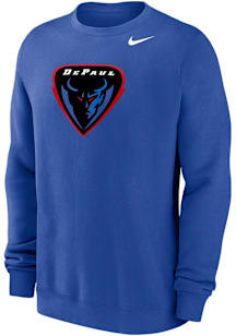 Nike DePaul Blue Demons Mens Blue Club Fleece Primary Team Logo Long Sleeve Crew Sweatshirt