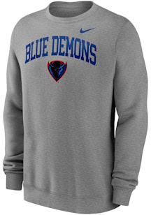 Nike DePaul Blue Demons Mens Grey Club Fleece Mascot Name Logo Long Sleeve Crew Sweatshirt