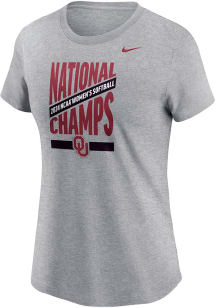 Nike Oklahoma Sooners Womens Grey 2024 WCWS Champions Short Sleeve T-Shirt