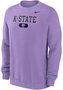 Mens K-State Wildcats Lavender Nike Club Fleece Wordmark Logo Pill Crew Sweatshirt