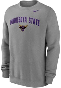 Nike Minnesota State Mankato Mavericks Mens Grey Club Fleece Arch Mascot Long Sleeve Crew Sweats..