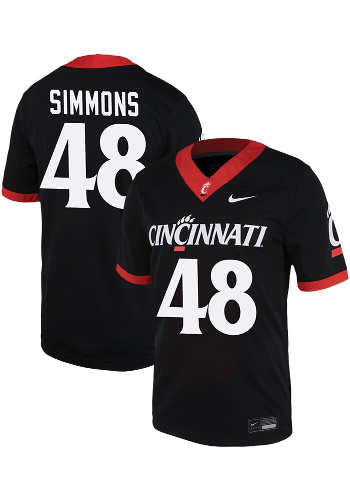 Weston Simmons Nike Cincinnati Bearcats Game Name And Number Football Jersey