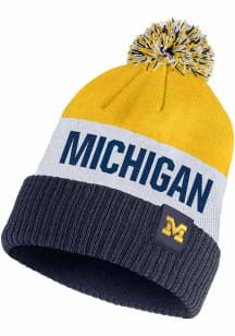 Michigan Wolverines Nike Youth Classic Stripe Beanie Youth Knit Hat - Navy Blue