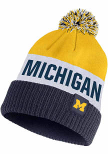 Michigan Wolverines Nike Classic Striped Beanie Mens Knit Hat - Navy Blue