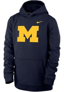 Youth Michigan Wolverines Navy Blue Nike Primary Logo Long Sleeve Hooded Sweatshirt