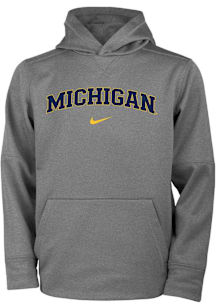 Nike Michigan Wolverines Youth Grey Arch Wordmark Long Sleeve Hoodie