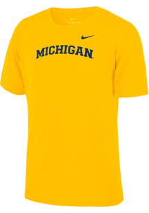 Youth Michigan Wolverines Yellow Nike Arch Wordmark Short Sleeve T-Shirt