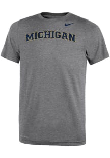 Youth Michigan Wolverines Grey Nike Arch Wordmark Short Sleeve T-Shirt