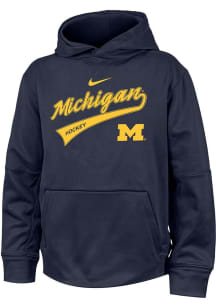 Nike Michigan Wolverines Youth Navy Blue Hockey Tail Script Long Sleeve Hoodie