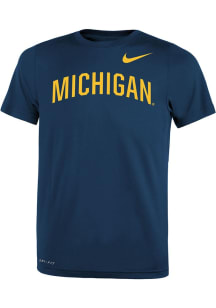 Boys Michigan Wolverines Blue Nike Arch Wordmark Short Sleeve T-Shirt