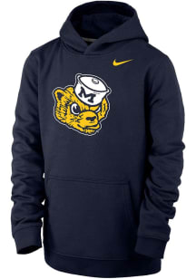 Youth Michigan Wolverines Navy Blue Nike Vintage Logo Long Sleeve Hooded Sweatshirt