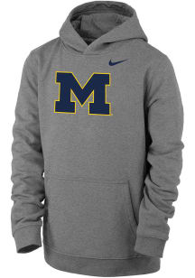 Youth Michigan Wolverines Grey Nike Primary Long Sleeve Hooded Sweatshirt