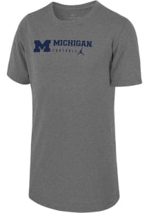 Youth Michigan Wolverines Grey Nike Football Wordmark Short Sleeve T-Shirt