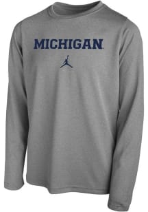 Youth Michigan Wolverines Grey Nike Wordmark Jordan Long Sleeve T-Shirt