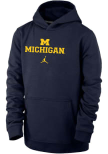 Youth Michigan Wolverines Blue Nike Logo Wordmark Jordan Long Sleeve Hooded Sweatshirt