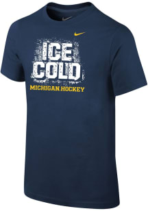 Youth Michigan Wolverines Navy Blue Nike Ice Cold Hockey Short Sleeve T-Shirt