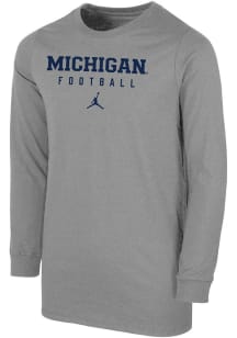 Nike Michigan Wolverines Youth Grey Football Sport Drop Jordan Long Sleeve T-Shirt