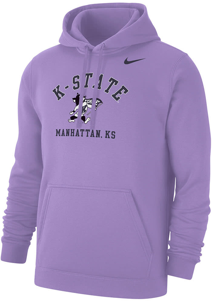 Nike Mens LAVENDER K-State Wildcats Arch Mascot Club Fleece Hoodie
