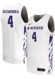 Mobi Ikegwuruka Mens White K-State Wildcats Replica Name And Number Basketball Jersey