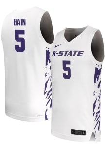 Spencer Bain Mens White K-State Wildcats Replica Name And Number Basketball Jersey