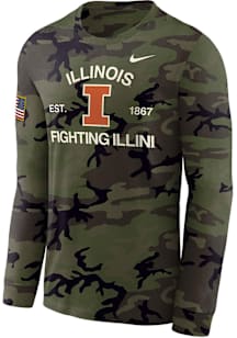 Mens Illinois Fighting Illini Green Nike Military Appreciation DriFIT Long Sleeve T-Shirt