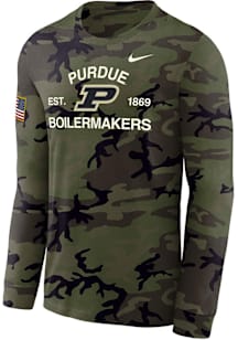 Mens Purdue Boilermakers Green Nike Military Appreciation DriFIT Long Sleeve T-Shirt