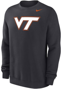 Nike Virginia Tech Hokies Mens Grey Club Fleece Primary Logo Long Sleeve Crew Sweatshirt