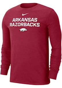 Nike Arkansas Razorbacks Crimson Flat Name Mascot Dri-FIT Long Sleeve T Shirt