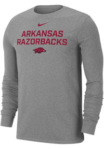 Nike Arkansas Razorbacks Grey Flat Name Mascot Dri-FIT Long Sleeve T Shirt