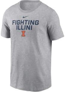 Illinois Fighting Illini Grey Nike Flat Name Mascot Dri-FIT Short Sleeve T Shirt