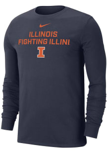 Mens Illinois Fighting Illini Navy Blue Nike Flat Name Mascot Dri-FIT Tee