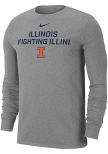 Nike Illinois Fighting Illini Grey Flat Name Mascot Dri-FIT Long Sleeve T Shirt