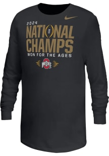 Youth Ohio State Buckeyes Black Nike 2024 Football National Champions Locker Room Long Sleeve T-..