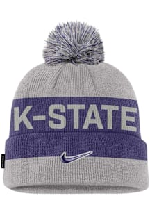Nike K-State Wildcats Grey Peak Pom Beanie Mens Knit Hat