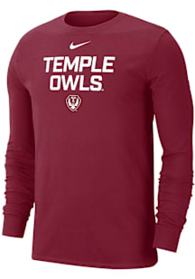 Nike Temple Owls Crimson Flat Name Mascot Dri-FIT Long Sleeve T Shirt