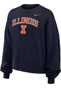Womens Illinois Fighting Illini Navy Blue Nike Phoenix Crew Sweatshirt