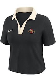 Nike Iowa State Cyclones Womens Black Crop Short Sleeve Polo Shirt