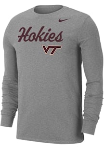 Nike Virginia Tech Hokies Grey Hokies Script DriFIT Long Sleeve T Shirt