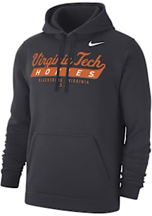 Nike Virginia Tech Hokies Mens Charcoal Arch Mascot Club Fleece Long Sleeve Hoodie